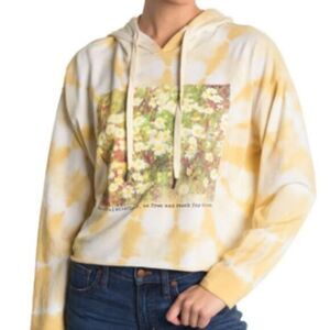 LAND CREATIVE Crop Hoodie Sweater Size XL Yellow Daisy‎ Graphic Tie-Dye
